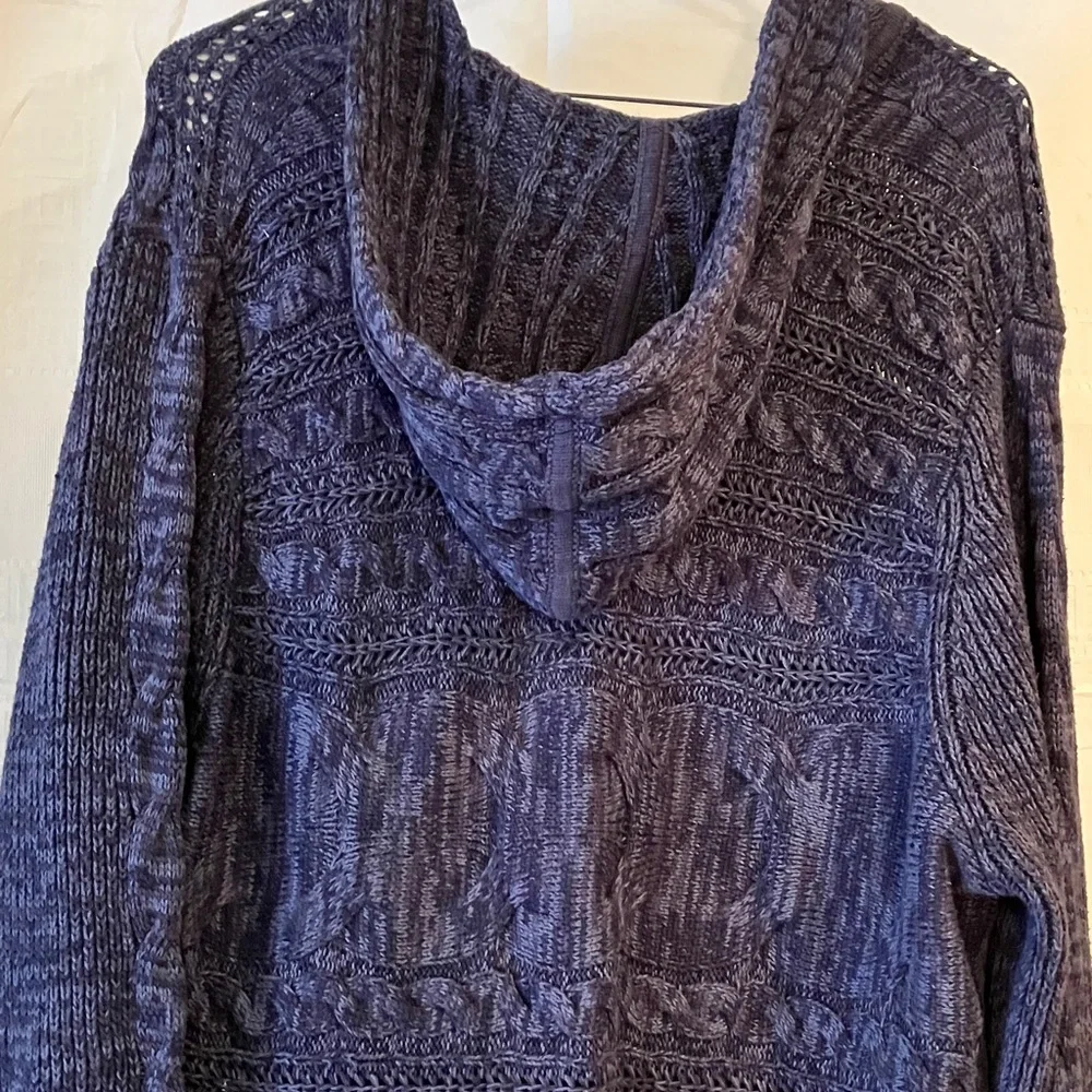 Sonoma Women’s Cable Knit Hooded 1 button Blue/Grey XL Longsleeve Cardigan